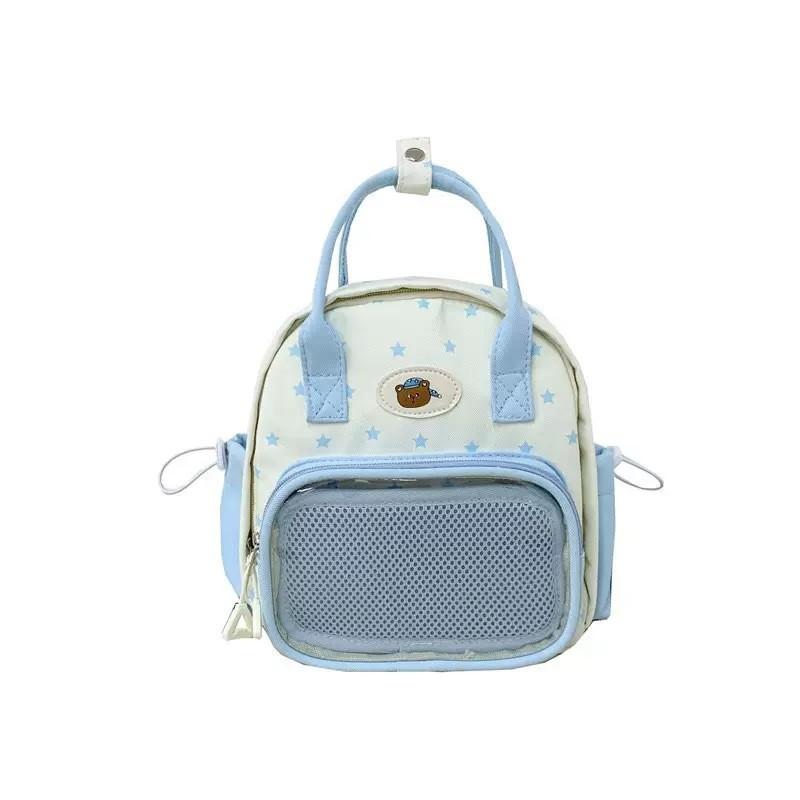 Grid Star Transparent Puppy Cartoon Girl Backpack For Student And Casual Wear