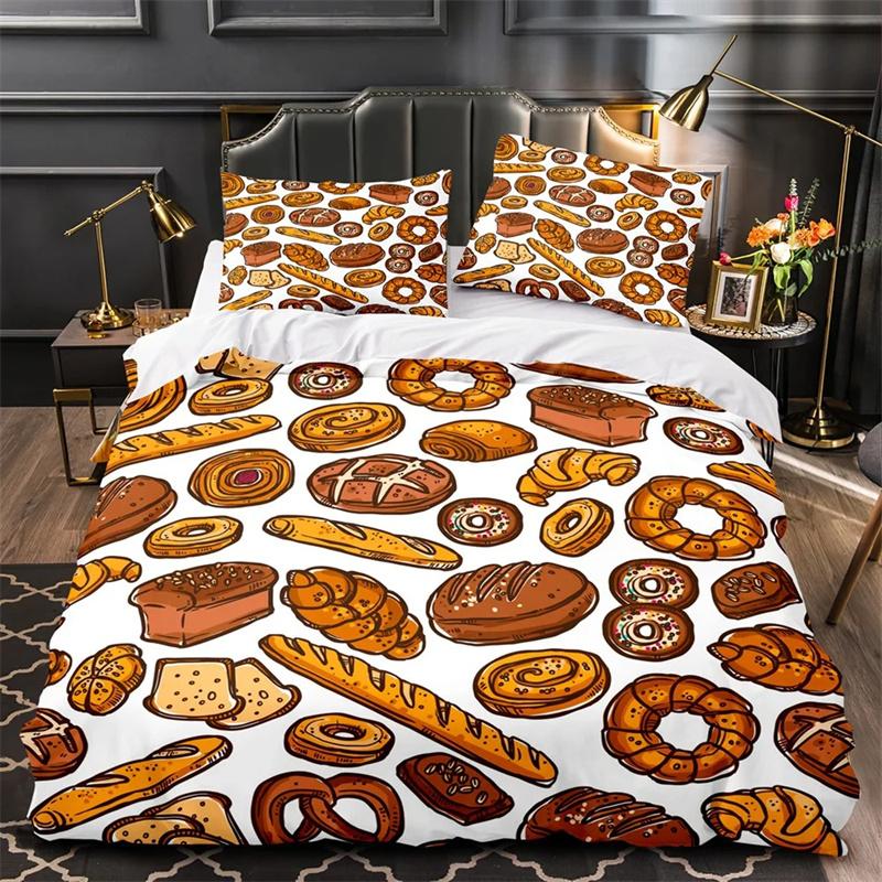 Cartoon Foods Duvet Cover Delicious Pie for Kids Teen American Fast Food Theme Bedroom Decorations Polyester Quilt Cover Queen