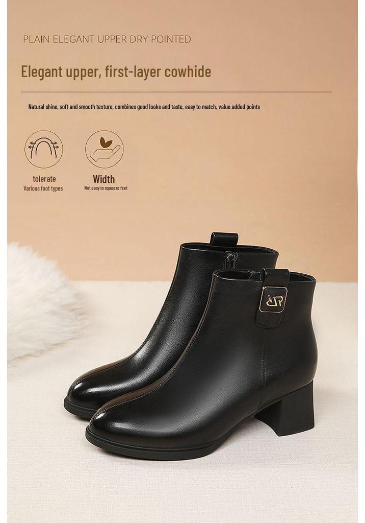 Red Dragonfly Women's High Heel Leather Boots - Autumn/Winter 2024 Stylish Slimming, Plush Lined Short Boots