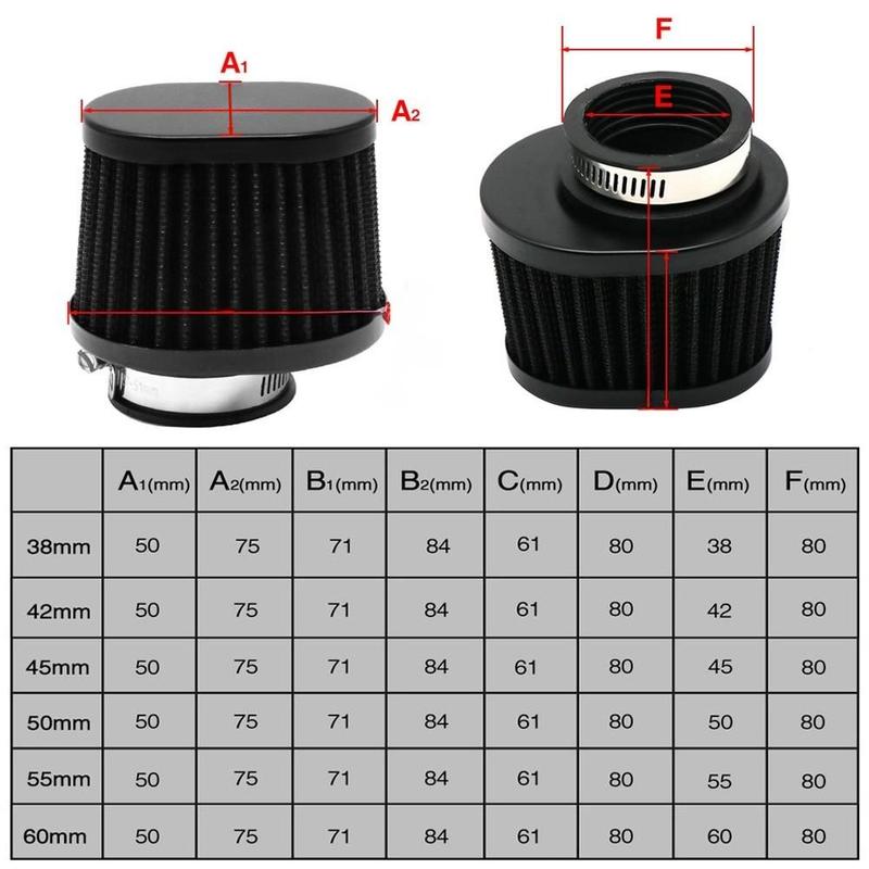 1pc Motorcycle Scooter High Flow Air Filter Intake Cone 38mm 42mm 45mm 50mm 55mm 60mm Motor High Flow Air Filter Cleaner