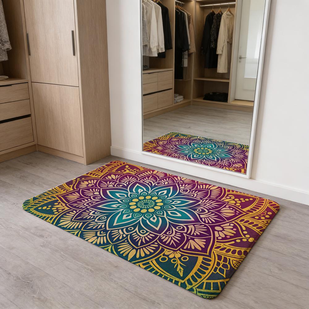 Colorful Mandala Boho Floor Mat Flannel Door Mat Non-Slip Absorbent Washable Indoor Home Rug