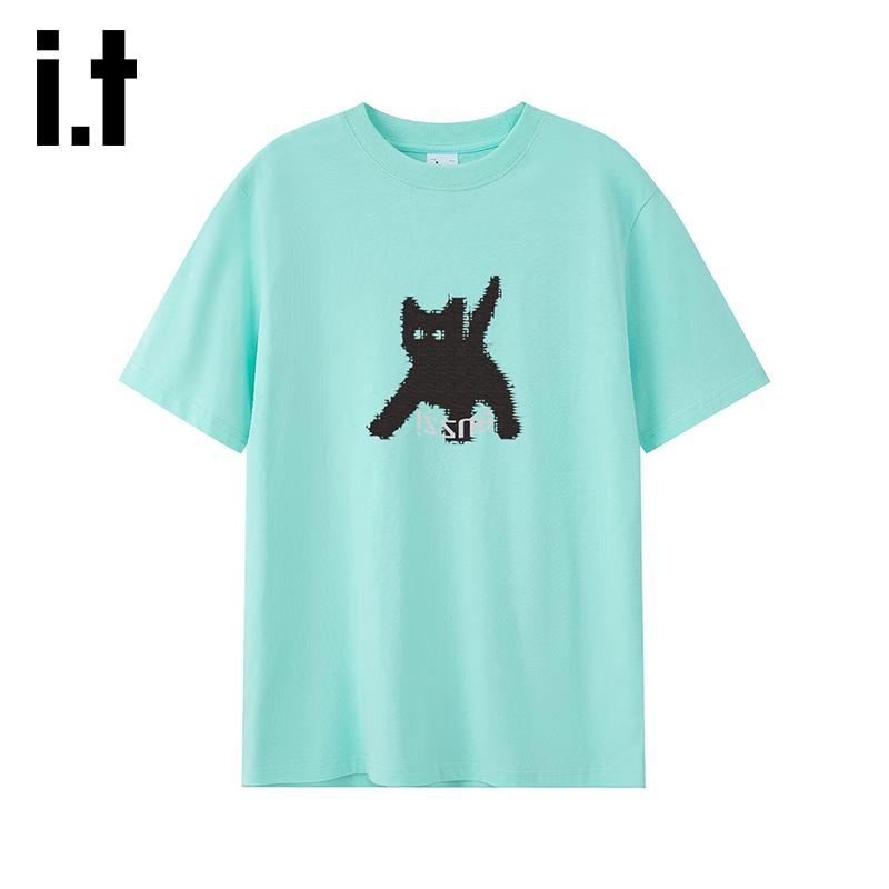 izzue it Women's Pixel Cat Embroidered Cotton T-Shirt