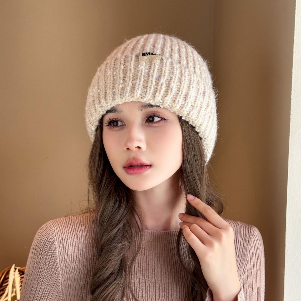 

Вязаная шерстяная шапка на зиму, утолщенная, теплая, с защитой ушей, головная шапка, корейский стиль, модная, повседневная, универсальная, для большого обхвата головы, холодная шапка one size