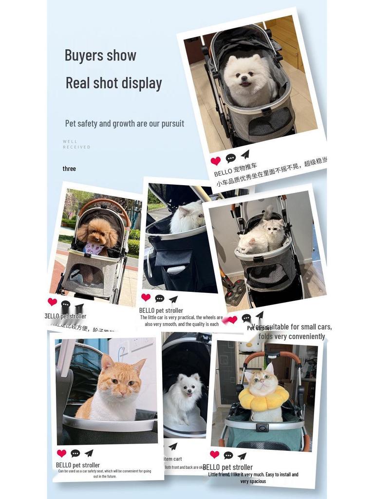 Bello Aluminum Drawbar Pet Stroller: Foldable Travel Bag for Cats and Dogs