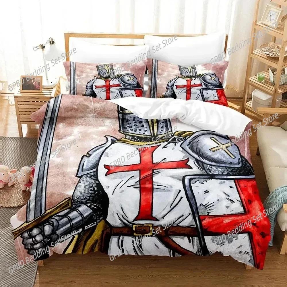 3D Print Christian Knights Templar Beding Set Bedrom Soft Modern Bedspreads Comefortable Soft Duvet Cover Comfortable Quilt Cover Pilowcase