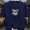 A Round-Neck Short-Sleeve T-Shirt Featuring a Print Design of a Cartoon Pig Head Wearing Glasses on The Front