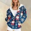 Women's Long Sleeve Christmas Print With Pockets Cardigan Zipper Hooded Sweatshirt Jacket