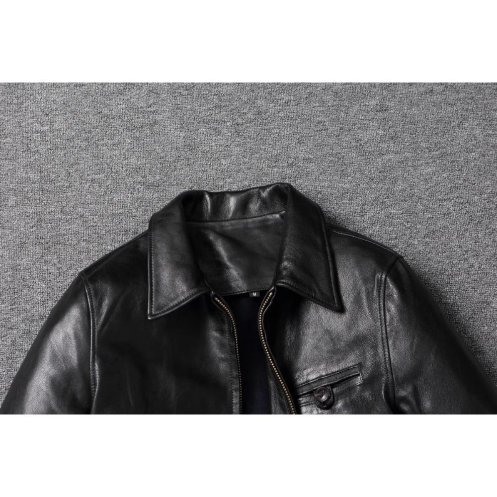 Chinese Size Classical 1940 Style Men Leather Jacket Uncoated Cracked Goatskin Leather Soft Slim Spring Autumn