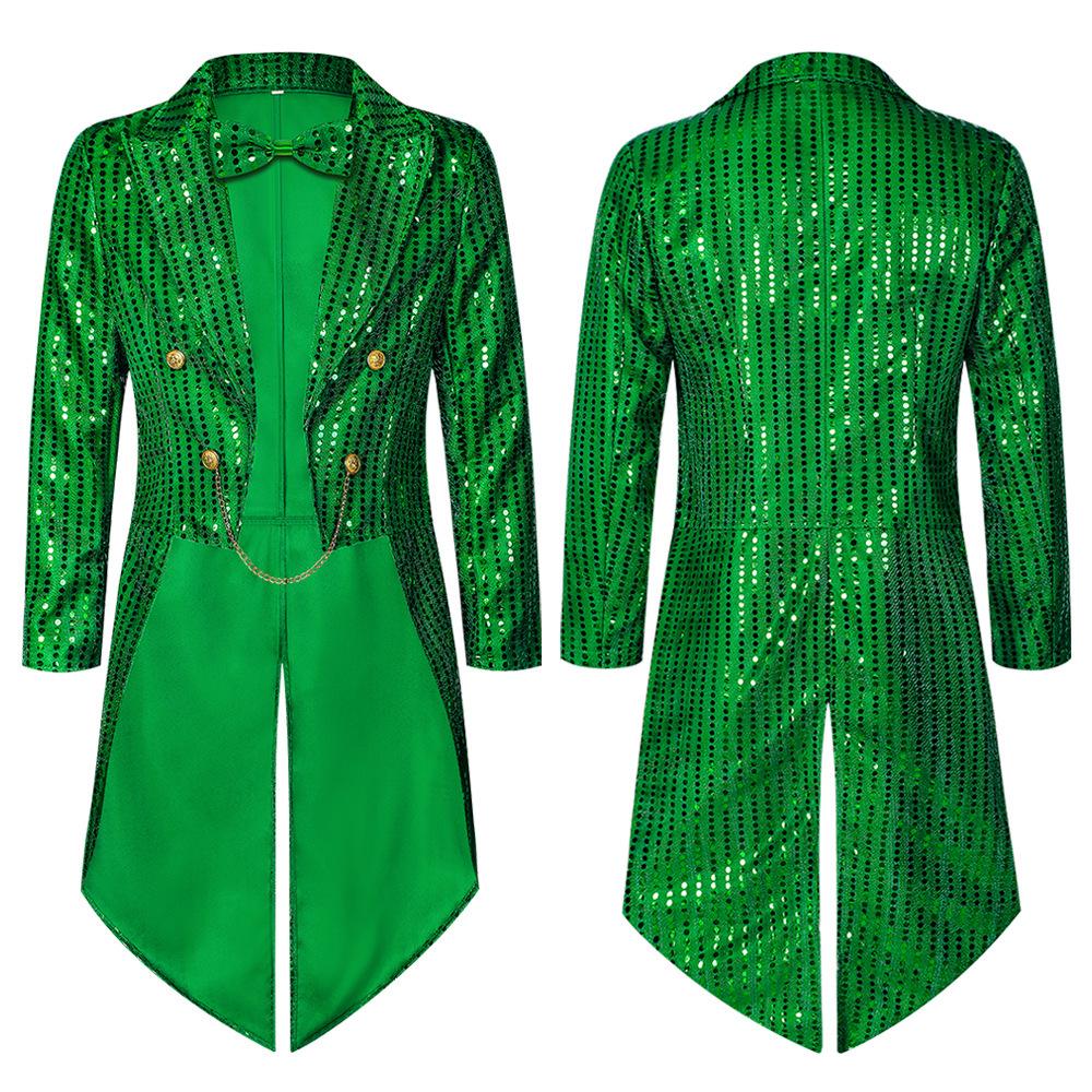 Sparkly Irish Green Sequin Tailcoat Jacket for Saint Patrick's Day