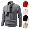 Men's Winter Solid Color Pullover Sweater with Detachable Scarf, Long Sleeve Knitwear
