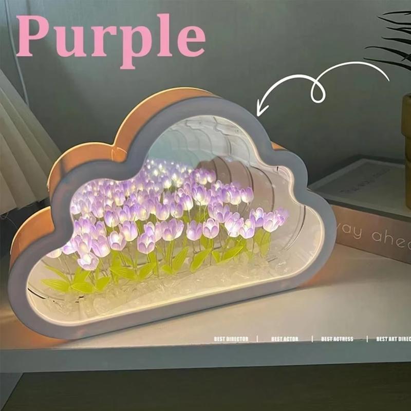 New DIY Creative Tulip Flower Mirror Cloud Three-Dimensional Small Night Lamp Material Package For Bestie Girlfriend Couple Gift