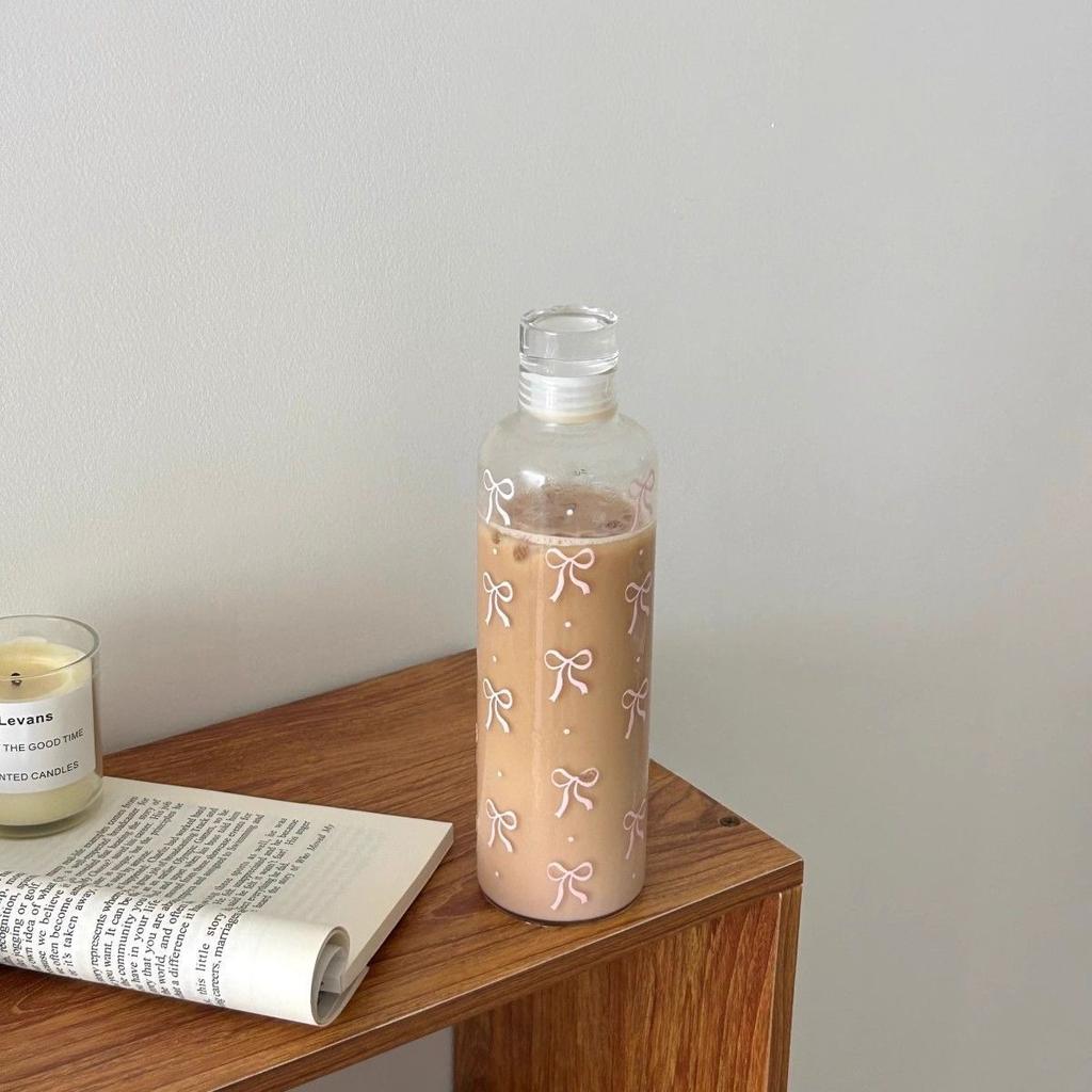 Kawaii Bow Plastic Water Bottle With Time Scale Transparent Water Cup for Outdoor Sports Drinking 500ML Juice Milk Water Bottle