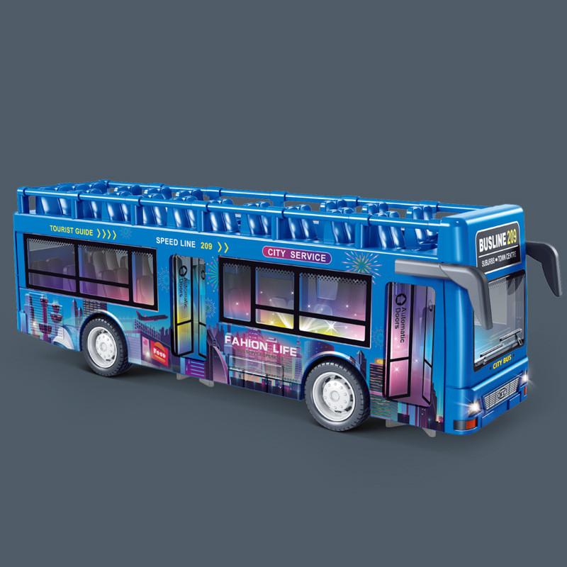 Sightseeing Plastic Bus With Sound And Light Functions Children Toy Inertia
