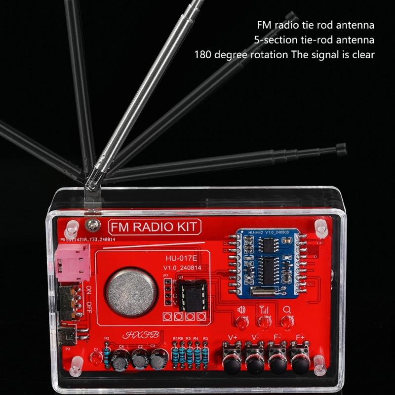 RDA5807 Standard DIY FM Radio Kit 87-108MHz Acrylic Case Optional Soldering Practice for Learning and Teaching