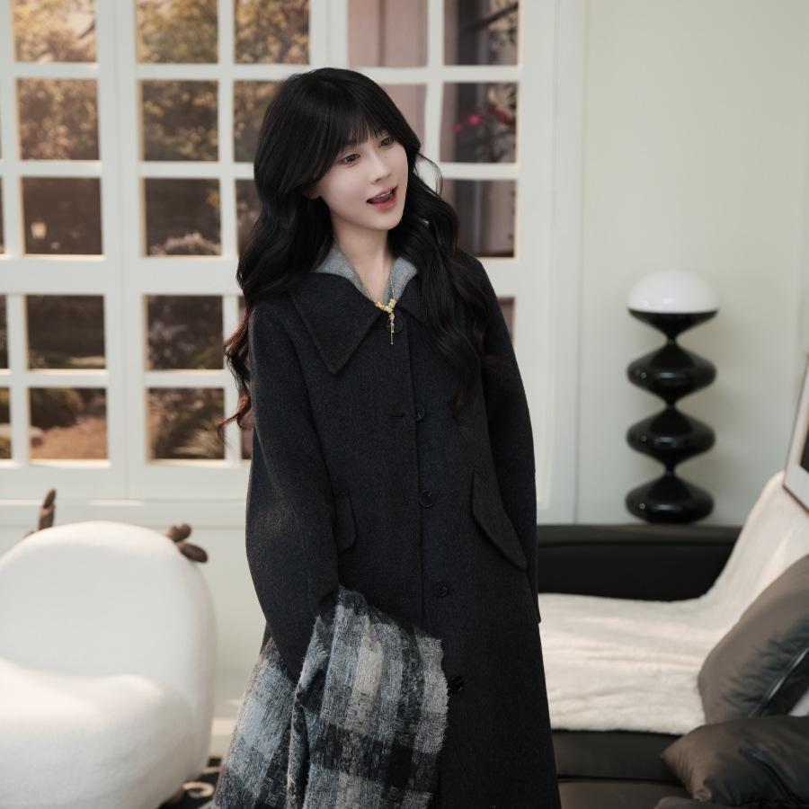 Autumn and Winter Temperament Suit Collar Single-breasted Loose and Versatile Knee-length Woolen Jacket 188