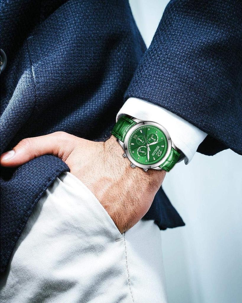 BINLUN Leather Watch Quick Replacement Strap for Men and Smartwatch Strap with Crocodile Leather Pattern Band, Release, Women, (16mm, Green)