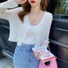 Knitted Cardigan Summer Thin Women's Outer V-neck White Ice Silk Early Spring Small Fragrant Sunscreen Shirt Jacket Short Top