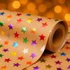 1 Roll Colorful Star Pattern Gift Wrapping Paper, Thick Cowhide Material - Ideal for Holiday Packaging (Christmas, New Year) with Retro Theme