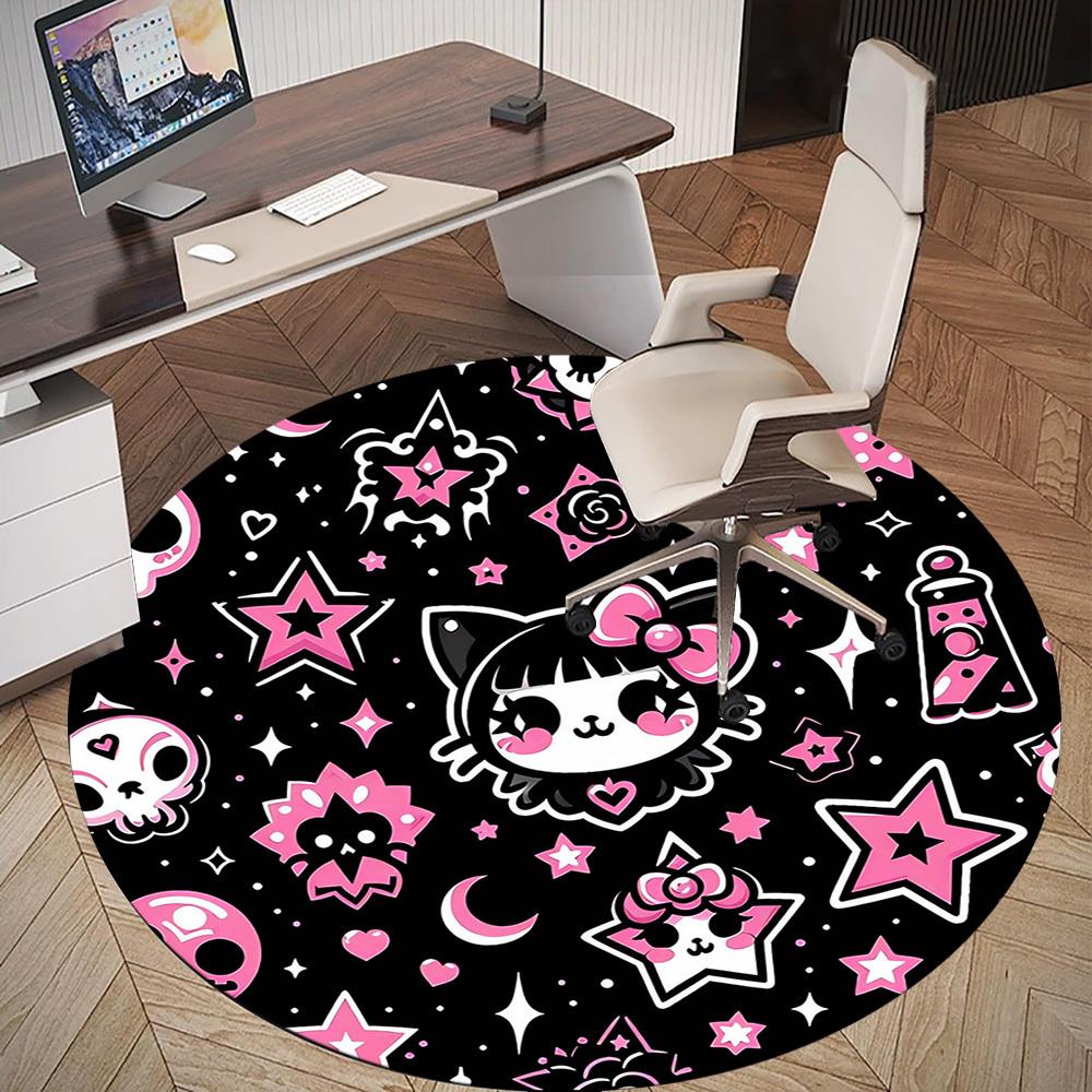 1pc cat star Round Chair mat Area Rug - Non-Slip, Floor Mat for Office, Bedroom, and Indoor Decor -1002012