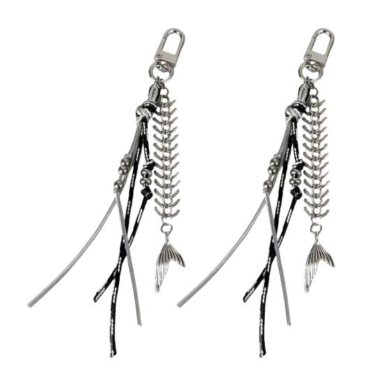 2/4/6Pcs Alloy Fishbone Keychain Pendant Black Rope Design Lightweight Key Chain Backpacks Cars Key Organizer Accessories