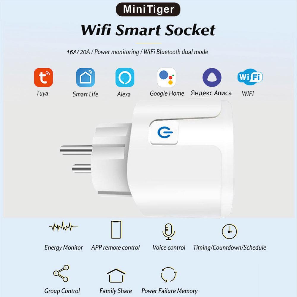 Smart EU Tuya Socket: 16A Wi-Fi Timer, Alexa Compatible with Remote Control & Energy Meter