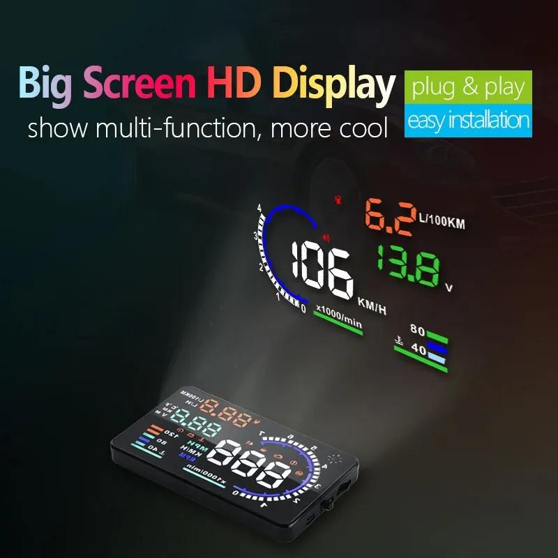 OBD2 for HUD Car Head Up Display Digital Speedometer Windshield Speed Projector Speeding Water Temp RPM Alarm Fuel Consumption