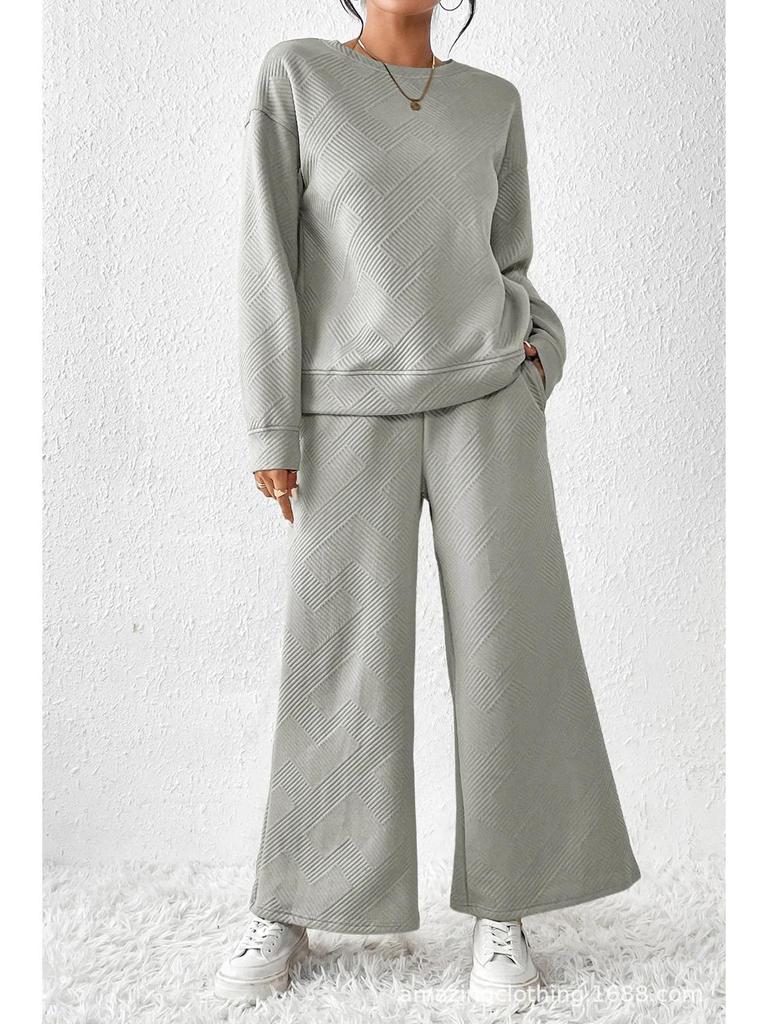 Autumn/Winter Solid Color Textured Casual Women's Loose Two-piece Suit Set