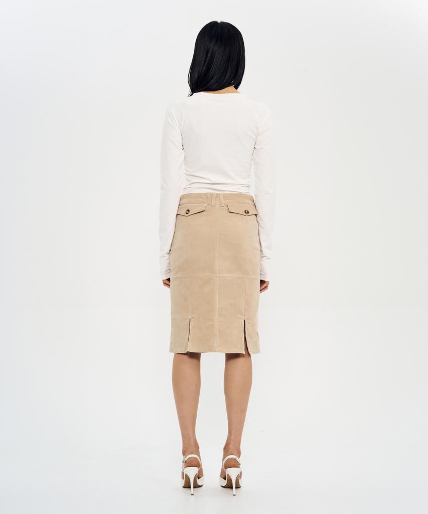 Woldeudillema Slit Corduroy Pencil Skirts (Beige)