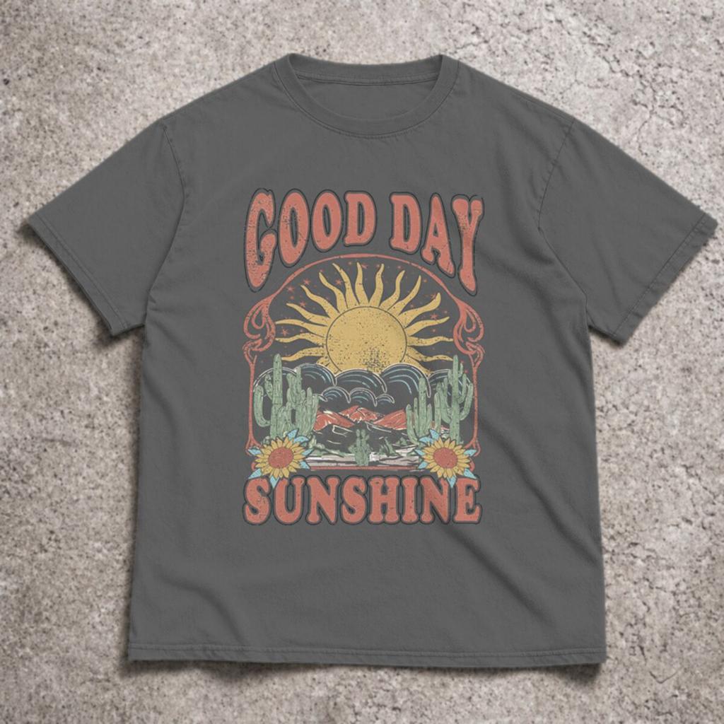 Summer Unisexs Unisexs Good Day Sunshine Tshirt Vintage Western Cactus Sunflower Print T Shirts Streetwear Design Unisex Clothes
