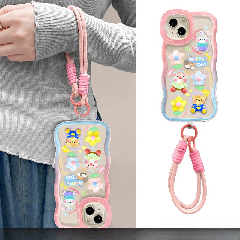 Medve és Nyuszi Virágos Baba Zsinór Alkalmas Apple 16promax Mobiltelefon Tokhoz Vivox200 Tartó 15 Aranyos 13 Nők