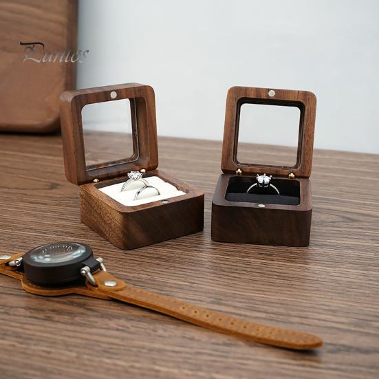 Wooden Ring Gift Box Portable Wedding Engagement Proposal Ring Storage Case Multifunction Bracelet Necklace Stud Earring Jewelry Display Holder