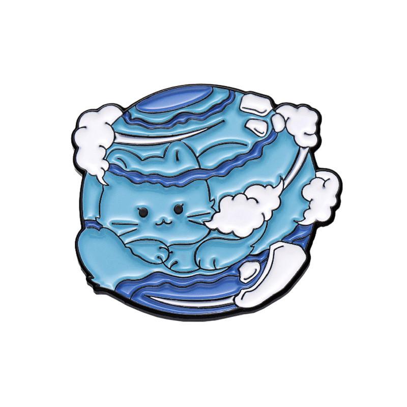 Cute Cartoon Creative Earth Ocean Protection Brooch Adorable Cat Planet Pin For Accessories