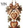 Pumpkin Decor with LED Lights Rustic Heart Shaped Wall Hanging Pendant Wooden Beads & Bow, Farmhouse Decorative Sign for Living Room Ornament