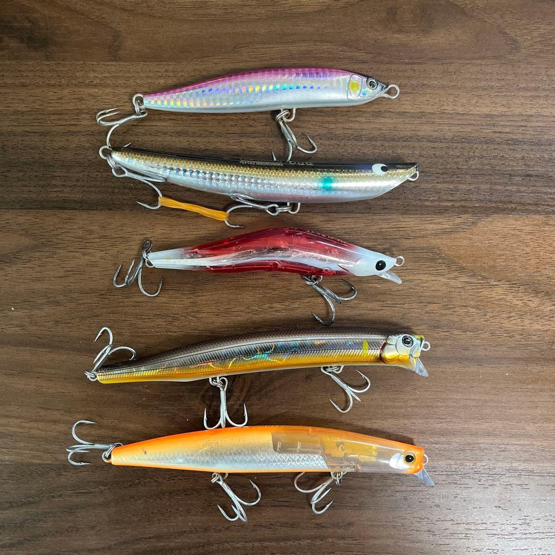 Used Minnow, plug 5-piece set, blackfin, seabass