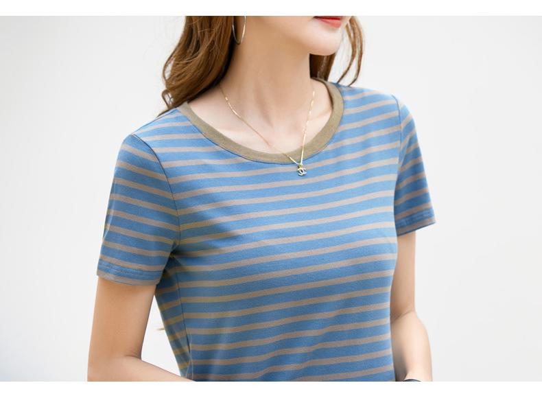 366 Sommer Gestreiftes Retro Lockeres Color Block T-Shirt - Koreanischer Stil Rundhals Kurzarm