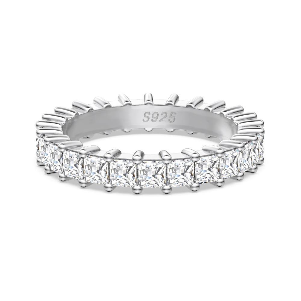 S925 Sterling Silver Women's Exquisite Pave Set Stackable Ring - Simple Oval/Square Design, Closed Style