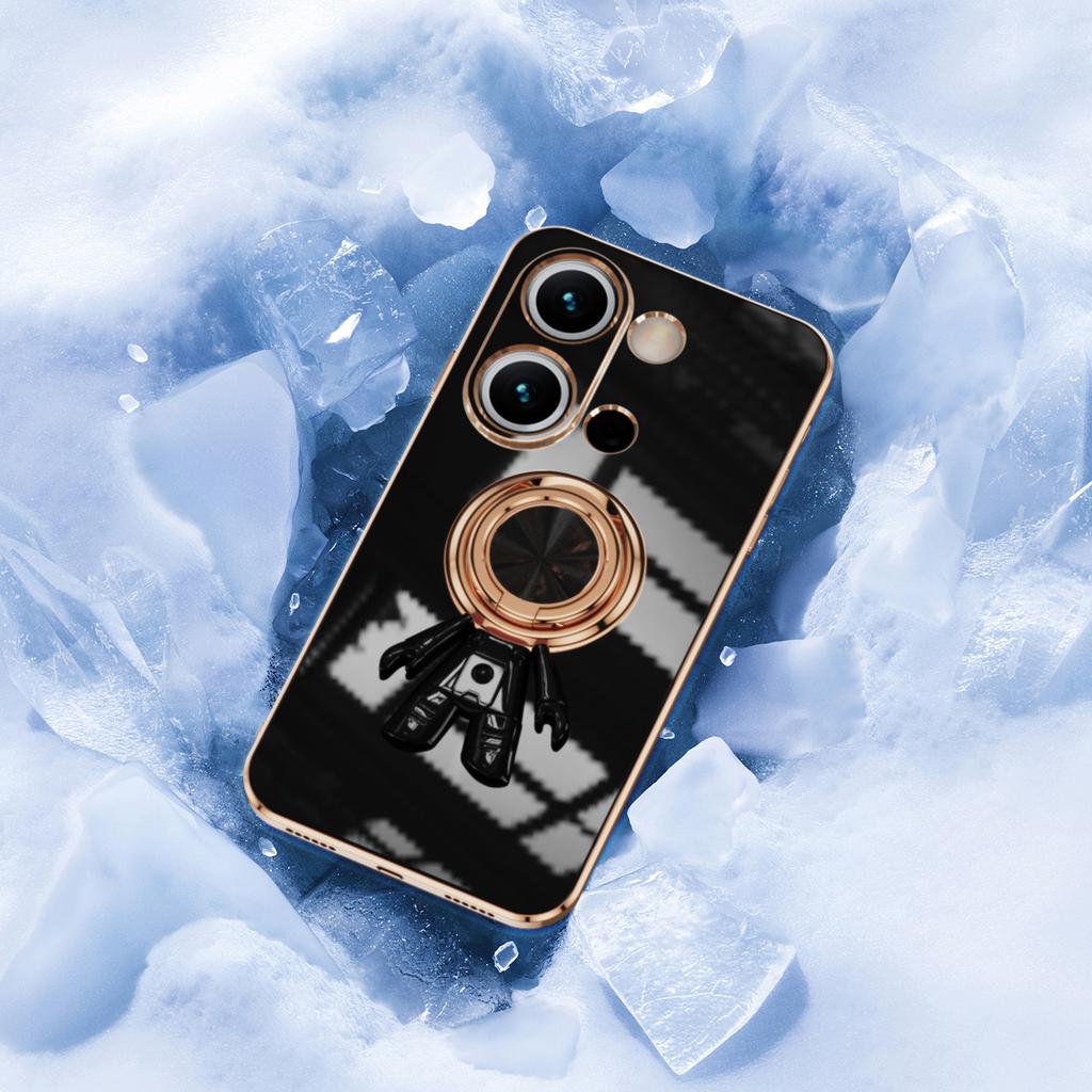 For Xiaomi Redmi Note 13 4G Case with Astronaut Ring Kickstand 6D Electroplating TPU Phone Cover