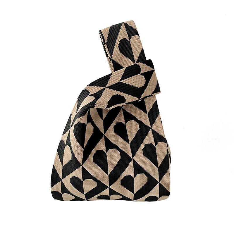 Farblich passende, gepunktete gestrickte Einzelschulter-Tragetasche, gewebte Tasche mit großem Fassungsvermögen