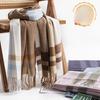 New Winter Checkered Scarf with Printed Tassels Imitating Cashmere Fashionable and Sweet Shawl  Long and Thick Warm Scarf