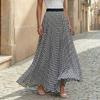 Women's Fashion Plaid Print Maxi Skirt Holiday Casual Pleated Half Skirt Flared Long Skirt with Elastic Waistband for Daily Wear