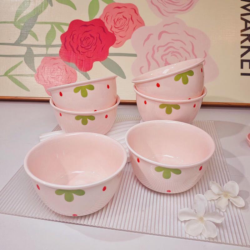 

ZISIZ Christmas Strawberry Bow Ceramic Rice Bowl Set (12-Pack)
