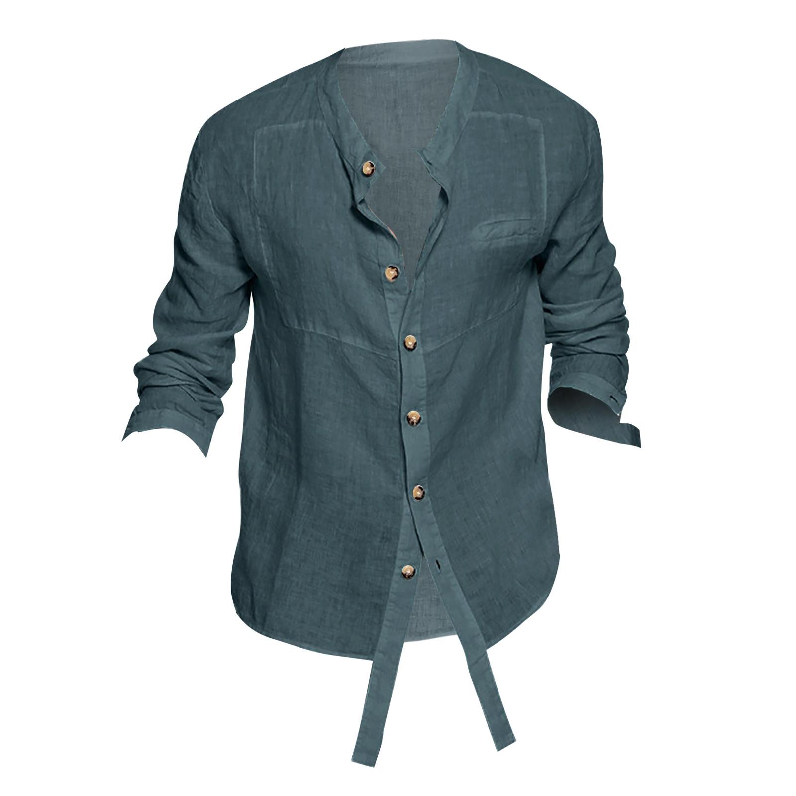 Дизайнерские весенне-летние мужские повседневные хлопковые льняные рубашки с длинным — фото 4