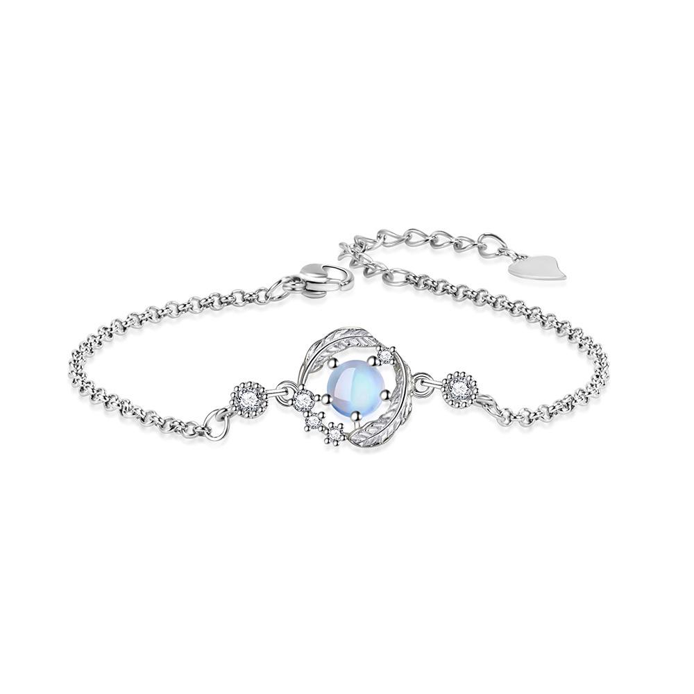 Moonstone Feather Jewelry Set: Necklace, Earrings, and Bracelet - Elegant and Romantic Women's Accessories