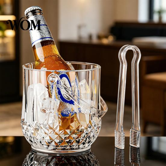 Eiswürfelbehälter mit Clip Eimer mit Griff und Zange, Transparente Diamantschliff Tragbare Eimer für Bier Champagner Wein Cocktails, Barzubehör