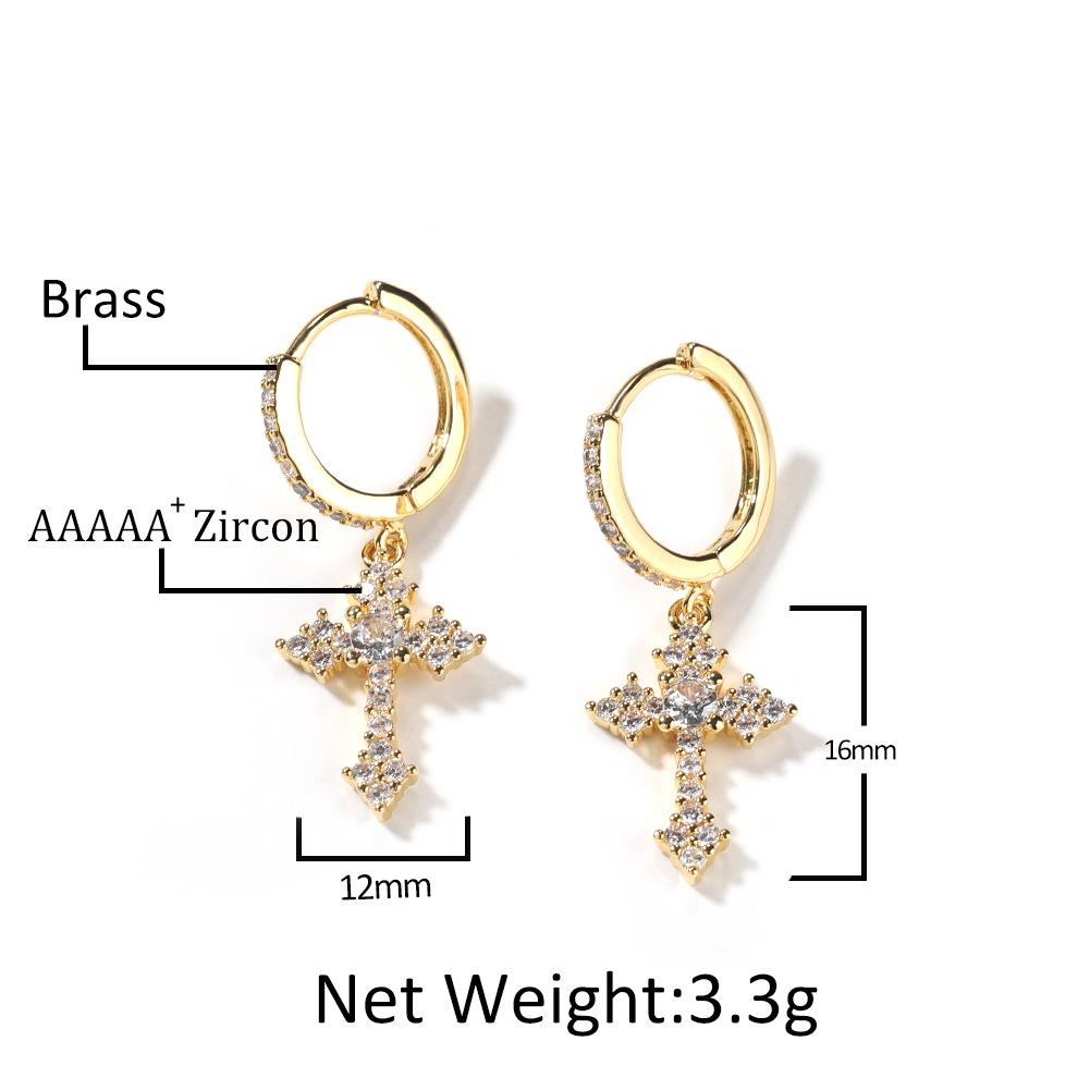 Accessories Simple Mini Cross Earrings Hip Hop Micro-set 5A Zircon Men's and Women's Personality Earrings
