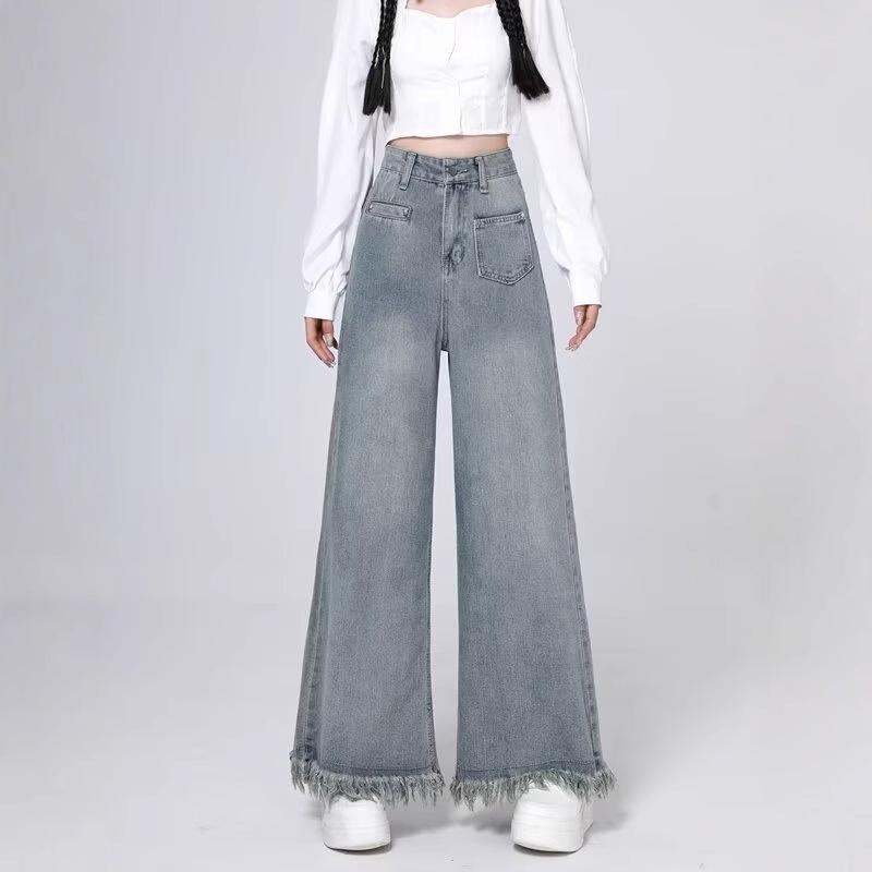 

Light Retro Wide-Leg Women’s Jeans: Autumn/Winter, Tall & Extra Long with Fringe S світло-синій колір