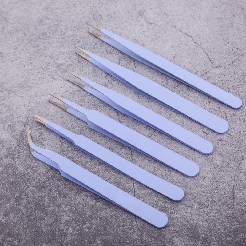 6 Pcs Anti-Static Stainless Steel Tweezers Electronics Tweezers Kit for Jewelry Crafts Electronics Picking Tools