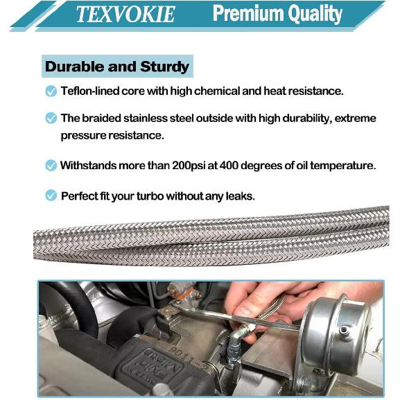 551871 60" Length Billet Steel Braided Turbo Oil Feed Line Length 4AN 90 Degree Straight Hose Straight PTFE line straight Hose End Pressure Stainless