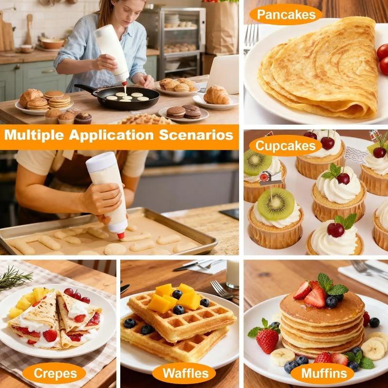 Silicone Squeeze Pancake Mix Dispenser Kitchen Pancake Batter Dispenser Bottle for Waffle Cupcakes Muffins Crepes Qatayef