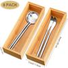 Kigley 8 Pieces Bamboo Drawer Organizer Kitchen Utensils Wooden Utensil Stackable Wooden Storage Box Bamboo Silverware Tray for Drawer(9 X 3 X 2